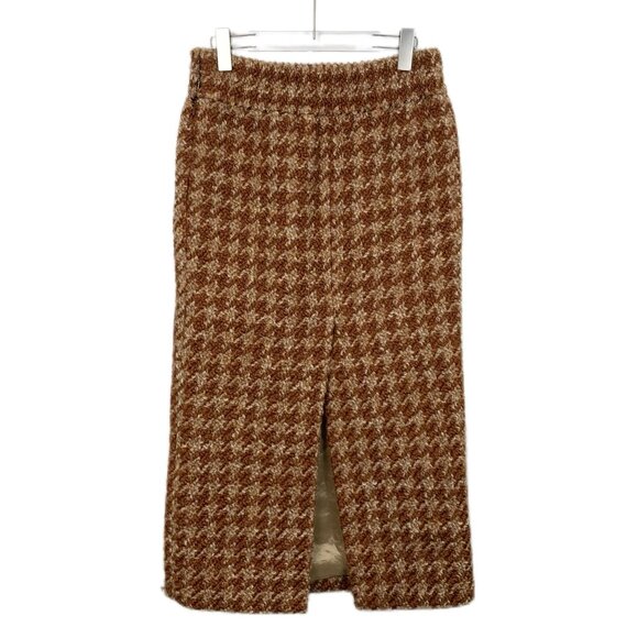 Miu Miu Brown Checkered Rear Slit Wool Blend Skirt Size 44 Made In Italy - Picture 8 of 8